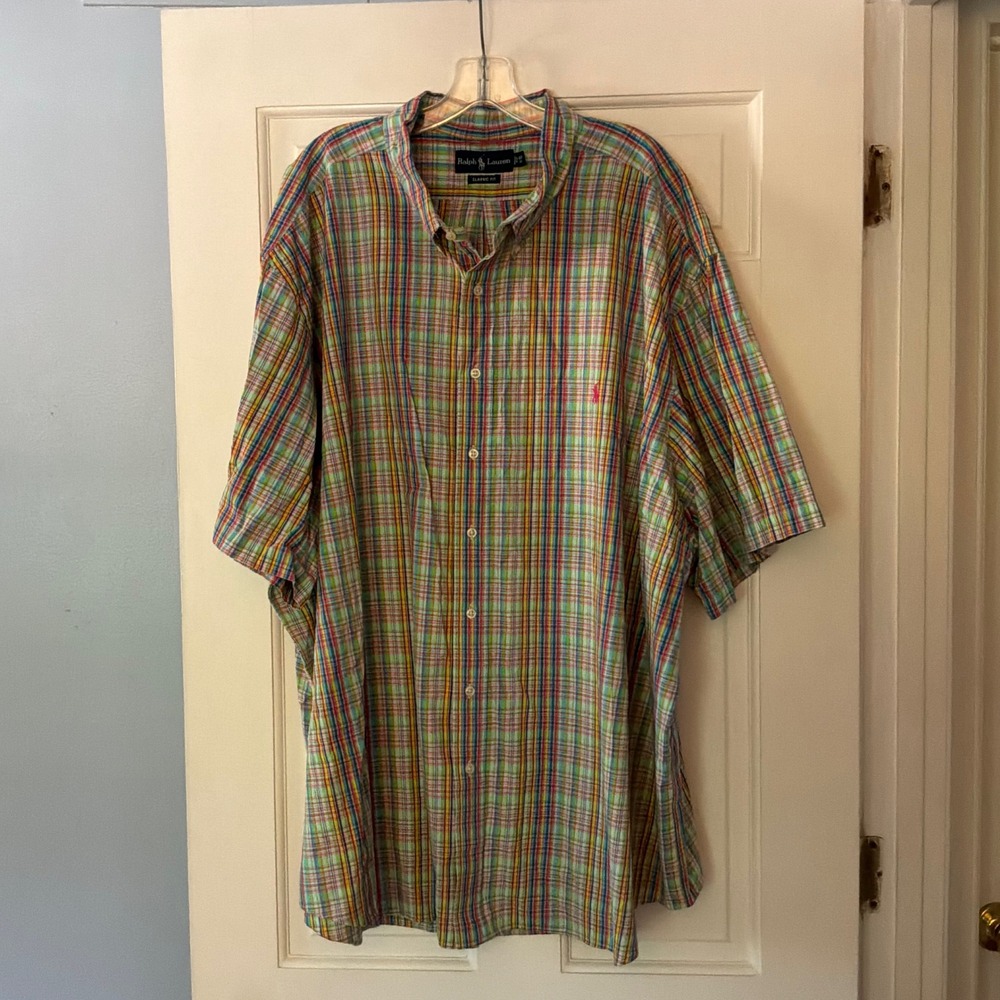 Ralph Lauren Classic Fit Plaid Shirt 4XB Big Short Sleeve Casual Preppy Heritage